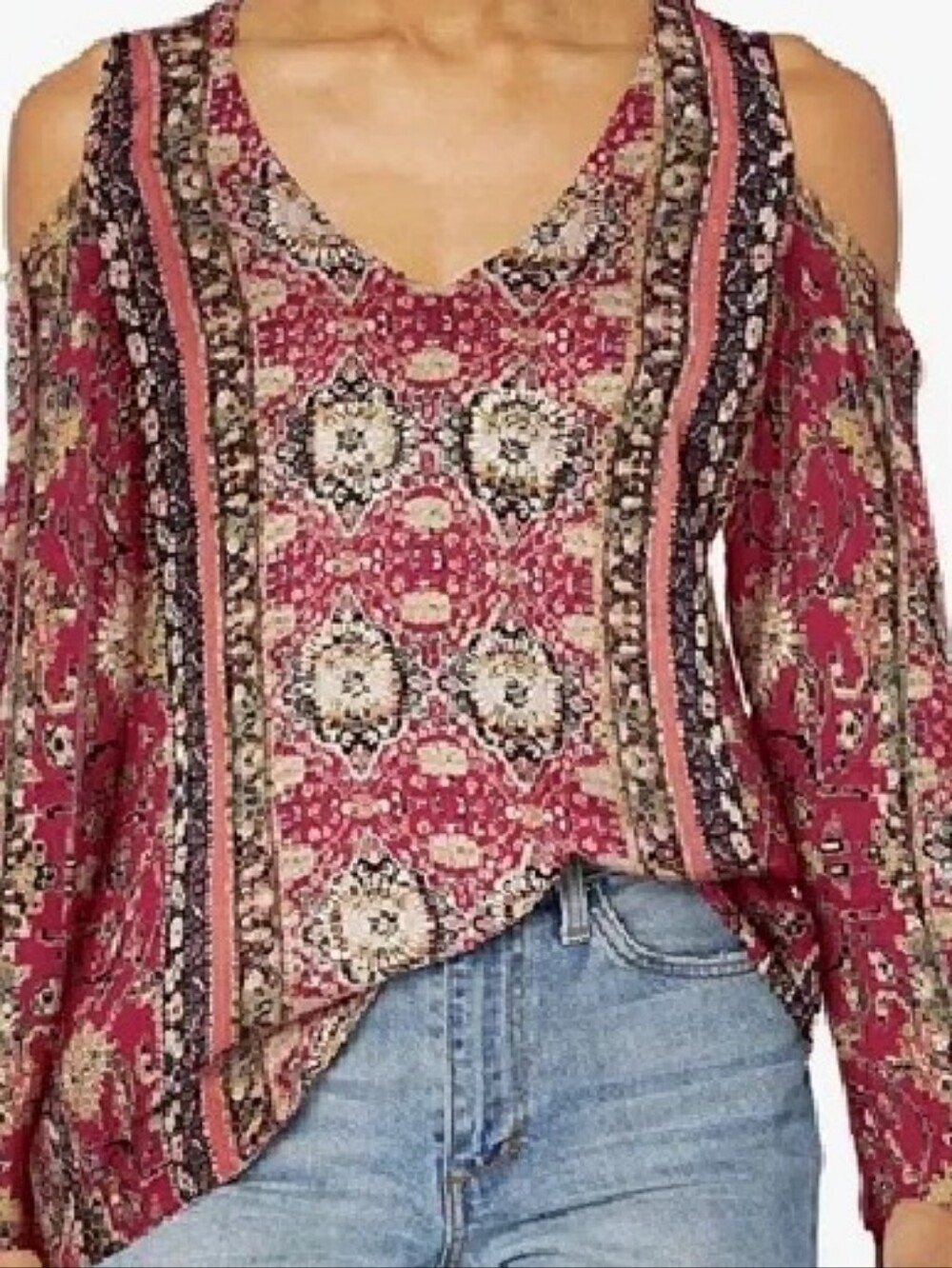 ANGIE COLD SHOULDER BOHEMIAN TOP, MED.